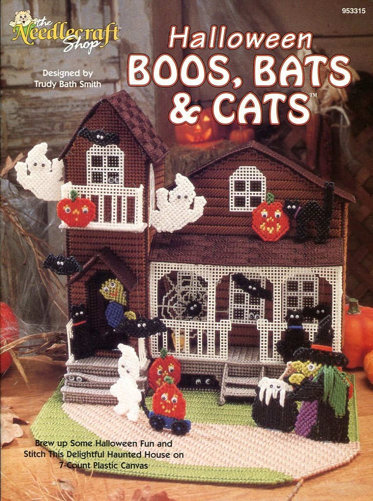 Halloween Boos, Bats & Cats Plastic Canvas Pattern - Haunted House - Needlecraft Shop
