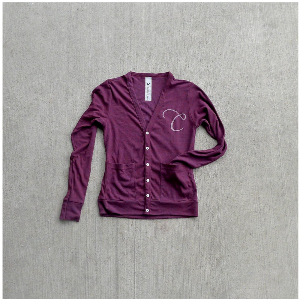 Custom monogram cardigan - men cardigan / unisex sweater - personalized gift - hand-printed initial on jersey sweaters - oxblood / cranberry
