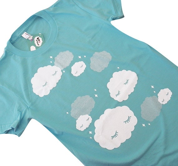 Cloud T-Shirt - Sleepy Clouds AQUA Shirt - Ladies Size XL - emandsprout