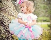 Lollipop Birthday Number Ruffled Tee with Pink and Aqua Tutu - avannabelbaby Lollipop Birthday Number Ruffled Tee with Pink and Aqua Tutu - avannabelbaby