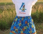 SpongeBob SquarePants Birthday Skirt and Appliqued Shirt Set Custom Boutique