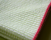 Green Seersucker Eco Friendly Cloth Napkins with Pink Edging, Set of 4-18 inch by Dot and Army