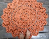 Rust Orange Patio Porch Cord Crochet Rug in 35" Round Pineapple Pattern