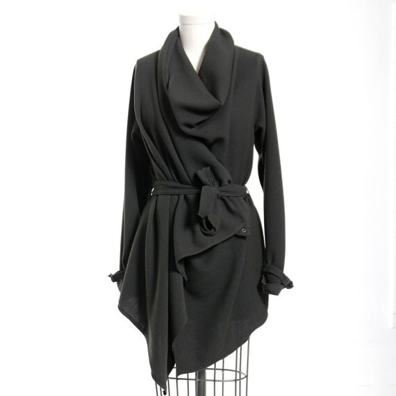 Dark Olive Green Wrap Cardigan Jacket by MiloCreativeStudios