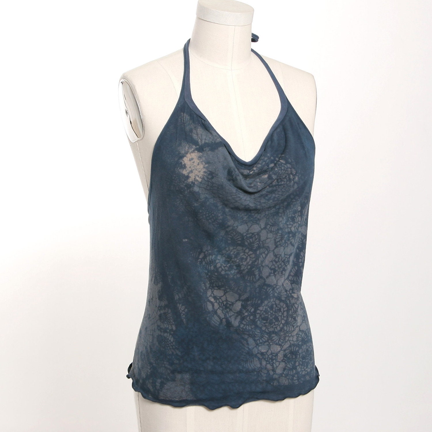 Hand Dyed Artistic Print Stretch Knit Halter Top - AV7