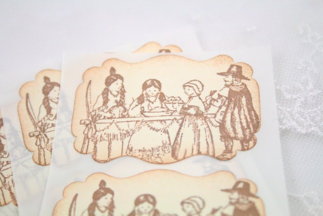 Thanksgiving Stickers First Thanksgiving Seals Vintage Stamped