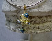 Lampwork Metallic Beaded Artisan Birdie Pendant - Blue, Gold and Cream