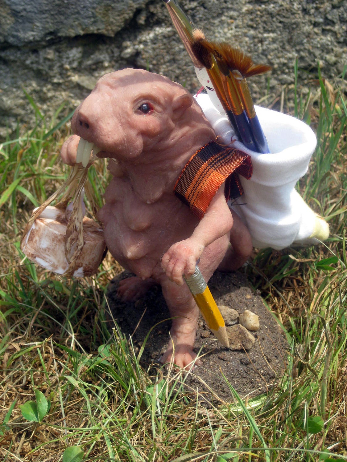 The Travelling Artist Naked Mole Rat Polymer Ooak Sculpture