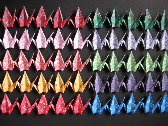 50 Japanese Washi Chiyogami Paper Cranes in Assorted Design