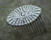 Vintage Art Deco Oval Rhinestone Pave Hair Comb