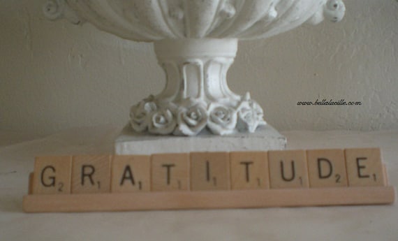 Gratitude Scrabble Tiles Upcycled Sign