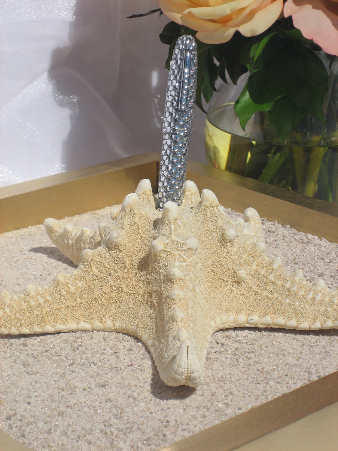 ON SALE-Natural Knobby Starfish Wedding Guest Book Pen Holder