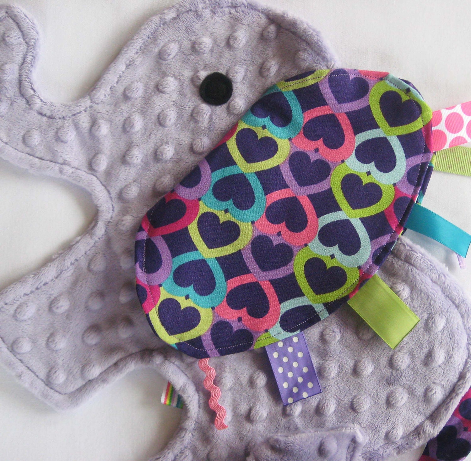 Neon Heart Elephant Blanket Sensory Lovey - Icing On The Cupcake