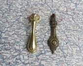 2 pc. variety lot  vintage brass metal drop pulls includes hardware for decor or projects
