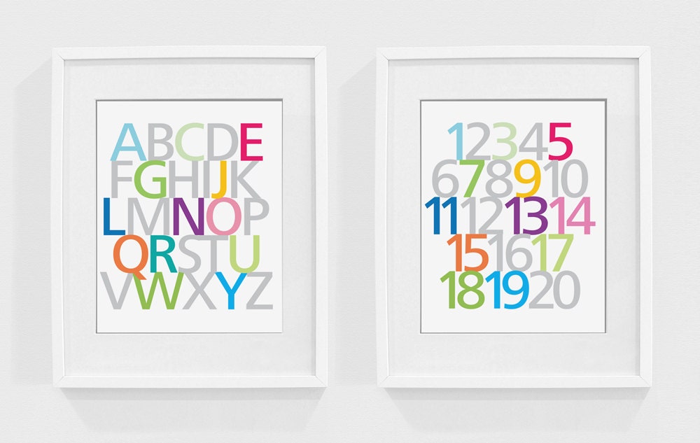 ABCs and 123s - Brights - 8 x 10 nursery wall art print - children's wall art, nursery decor, kids room, playroom, baby room