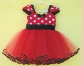MINNIE MOUSE dress TUTU  Party Dress  in Red Polka Dots super twirly  dress 1st Birthday party