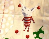 Green Olivia the Pig Christmas Stocking Panels  Enough for 1 or 2 stockings  Make it Yourself DIY Free Shipping