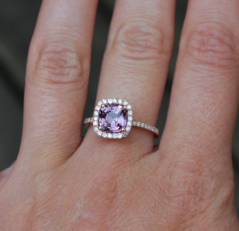 1.83ct Square Cushion color change Sapphire ring 14k rose gold ring diamond ring Engagement Ring peach lavender
