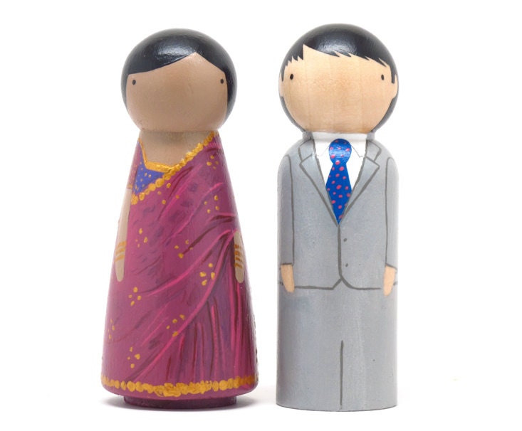 The Original Peg Doll Wedding Cake Toppers // Asian Wedding // Fully Custom Hand Painted Wooden Dolls