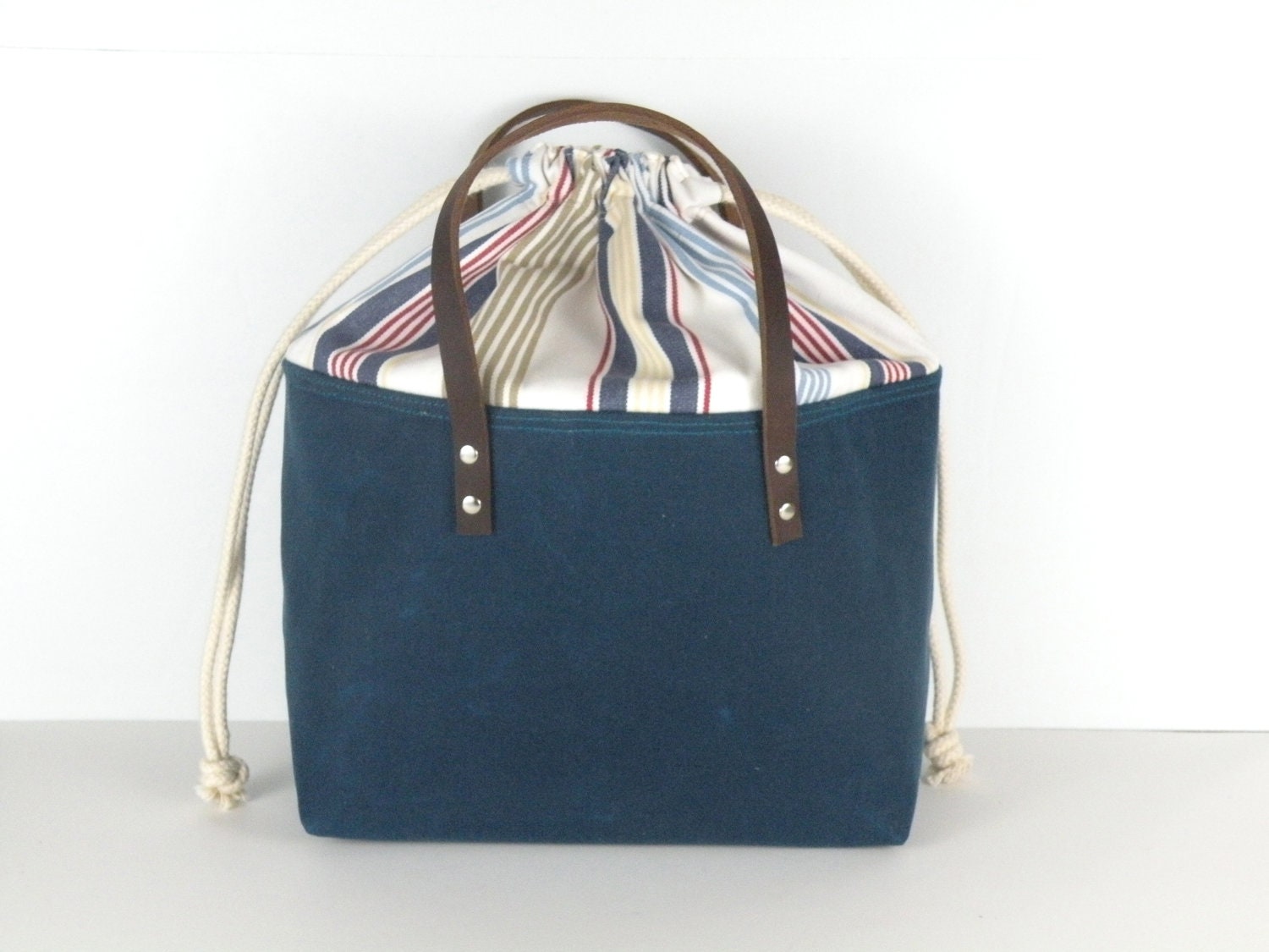 Lunch/Picnic Tote in Arctic Blue Waxed Canvas