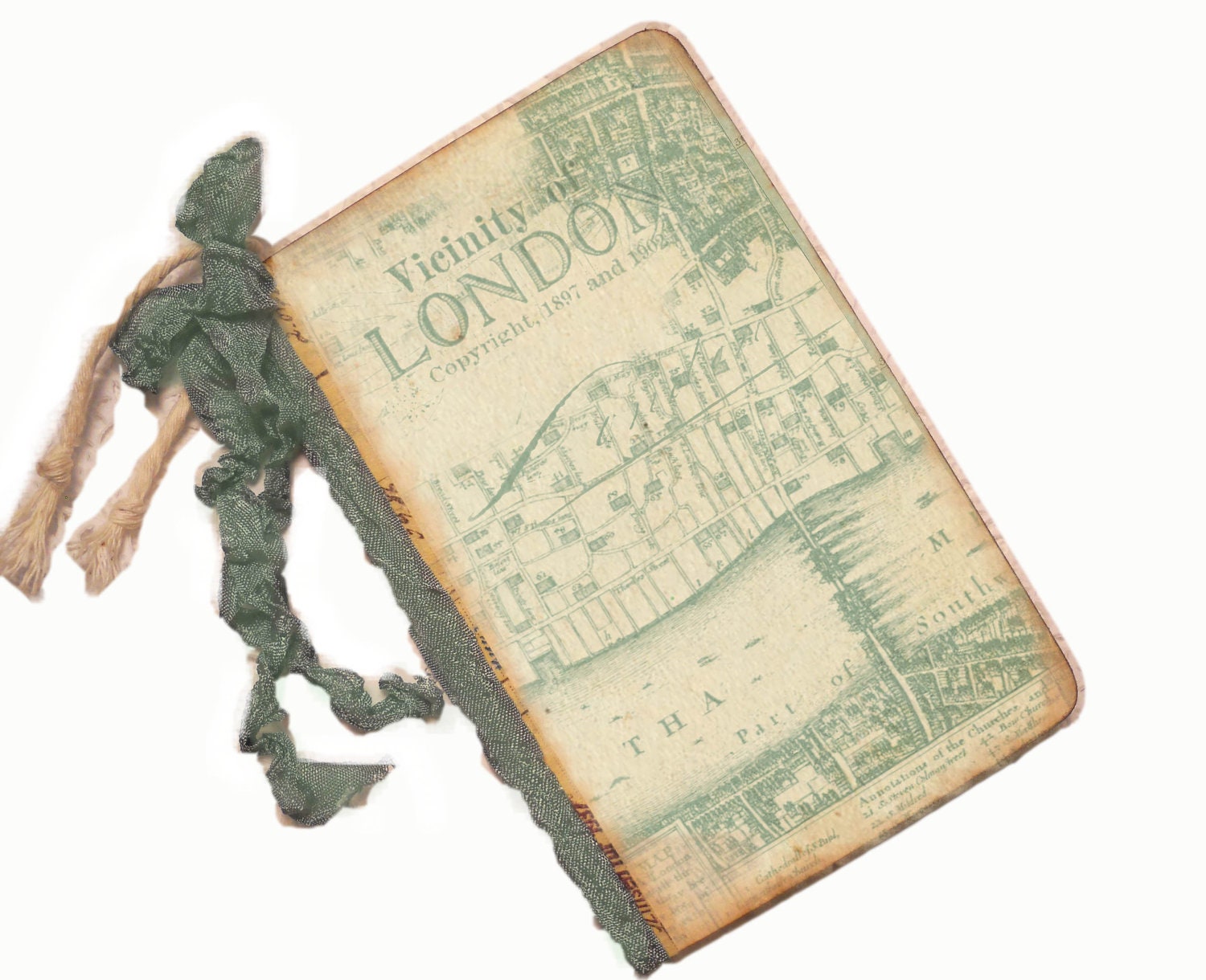 London Travel Journal, Vintage Map of London, Stocking Stuffer, Sage Green, Small Pocket Travel Journal, Old Map