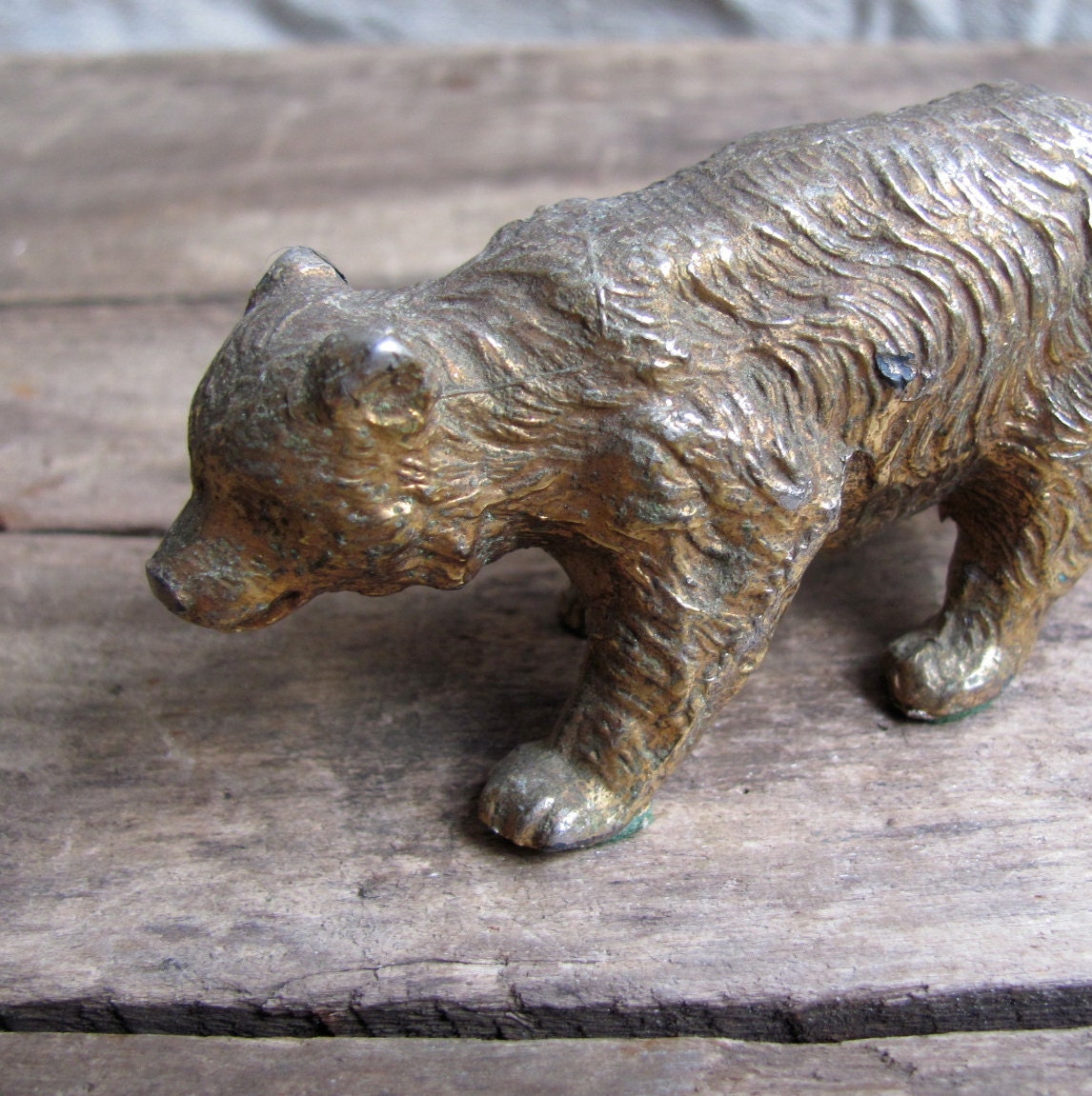 vintage c. 1950s golden cast iron grizzly bear figurine
