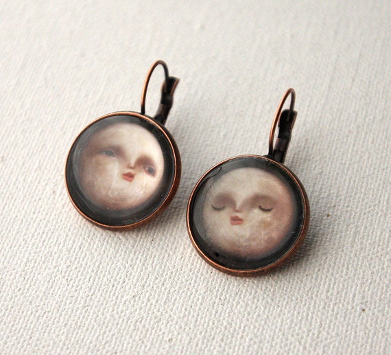 You At Last - moon art - Meluseena wearable art earrings