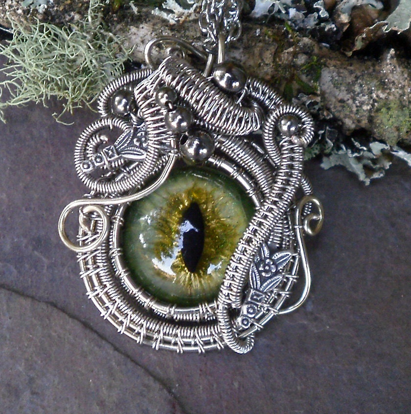 SOLD Steampunk Evil Snake Eye Pendant in Green