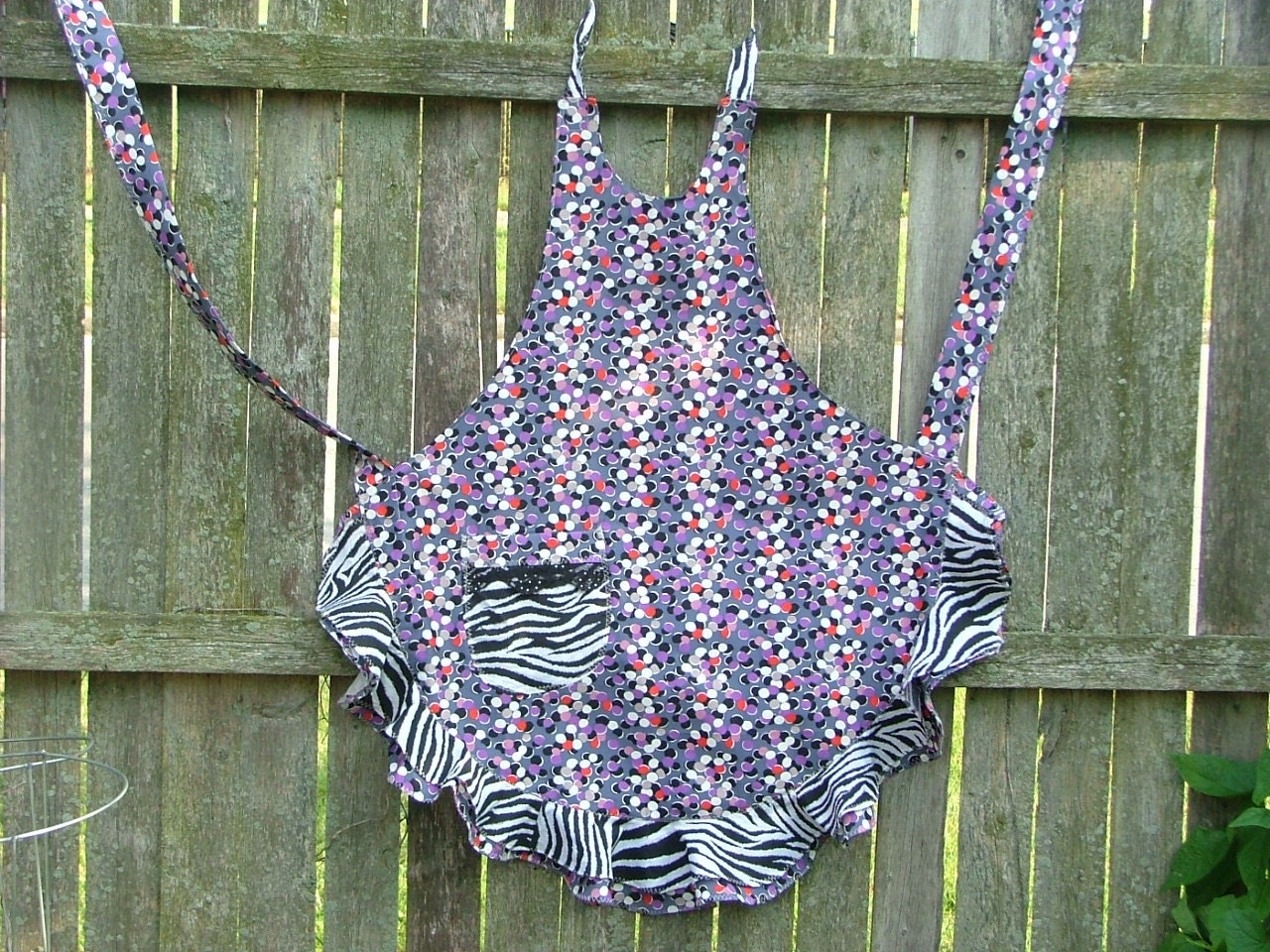 PURPLE Polka Dot Passion FULL Flouncy APRON Zebra Ruffle