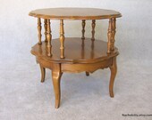 1960s Maple Early American Drum Two Tiered Table Solid Wood