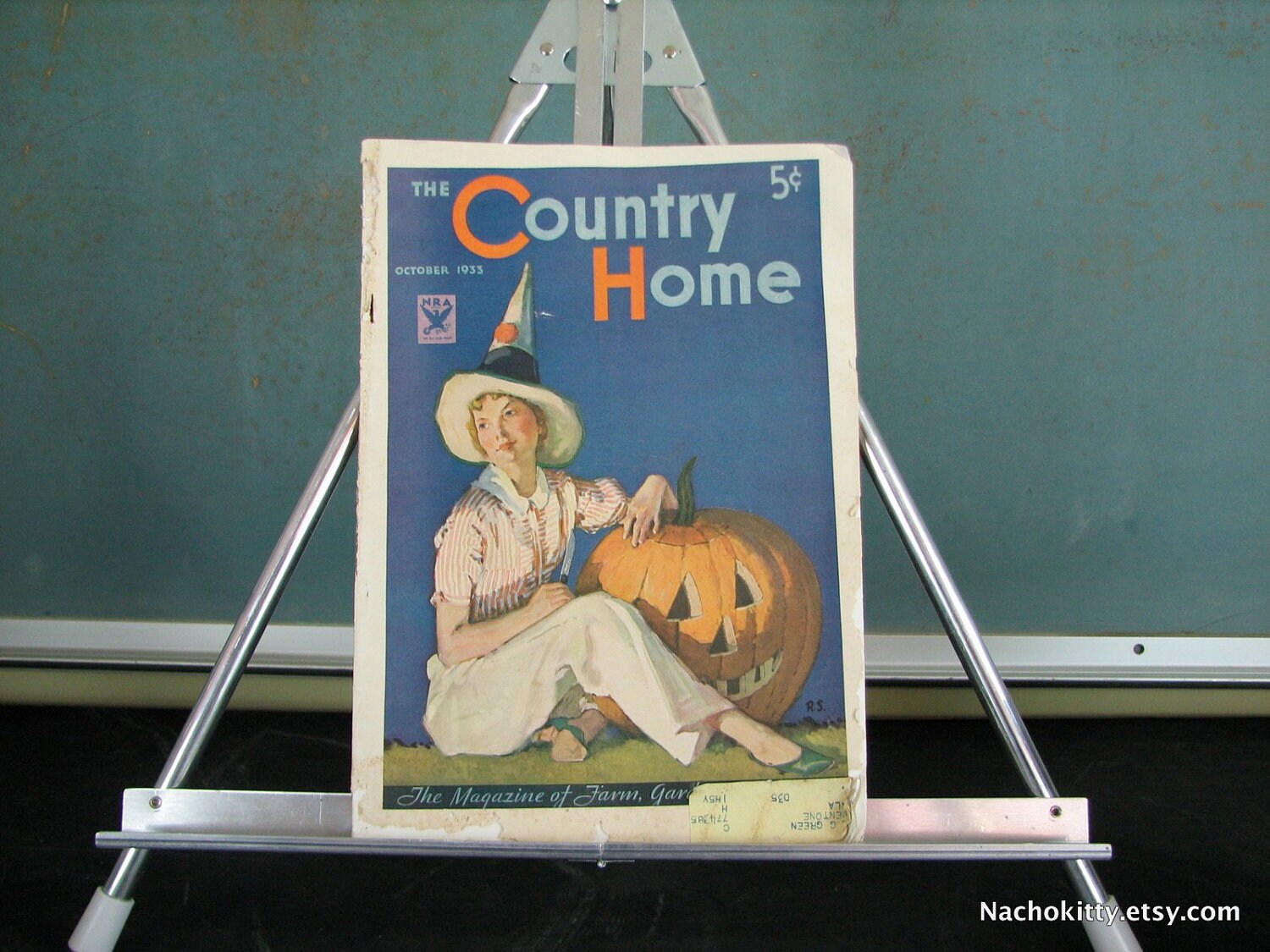 1930s Halloween Magazine Cover, Jack O Lantern and Witch By Ray Strang