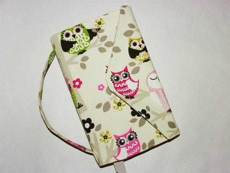Fabric Paperback Book Cover Trade Size Bookcover Large Book Sleeve Owls Pink Green Black