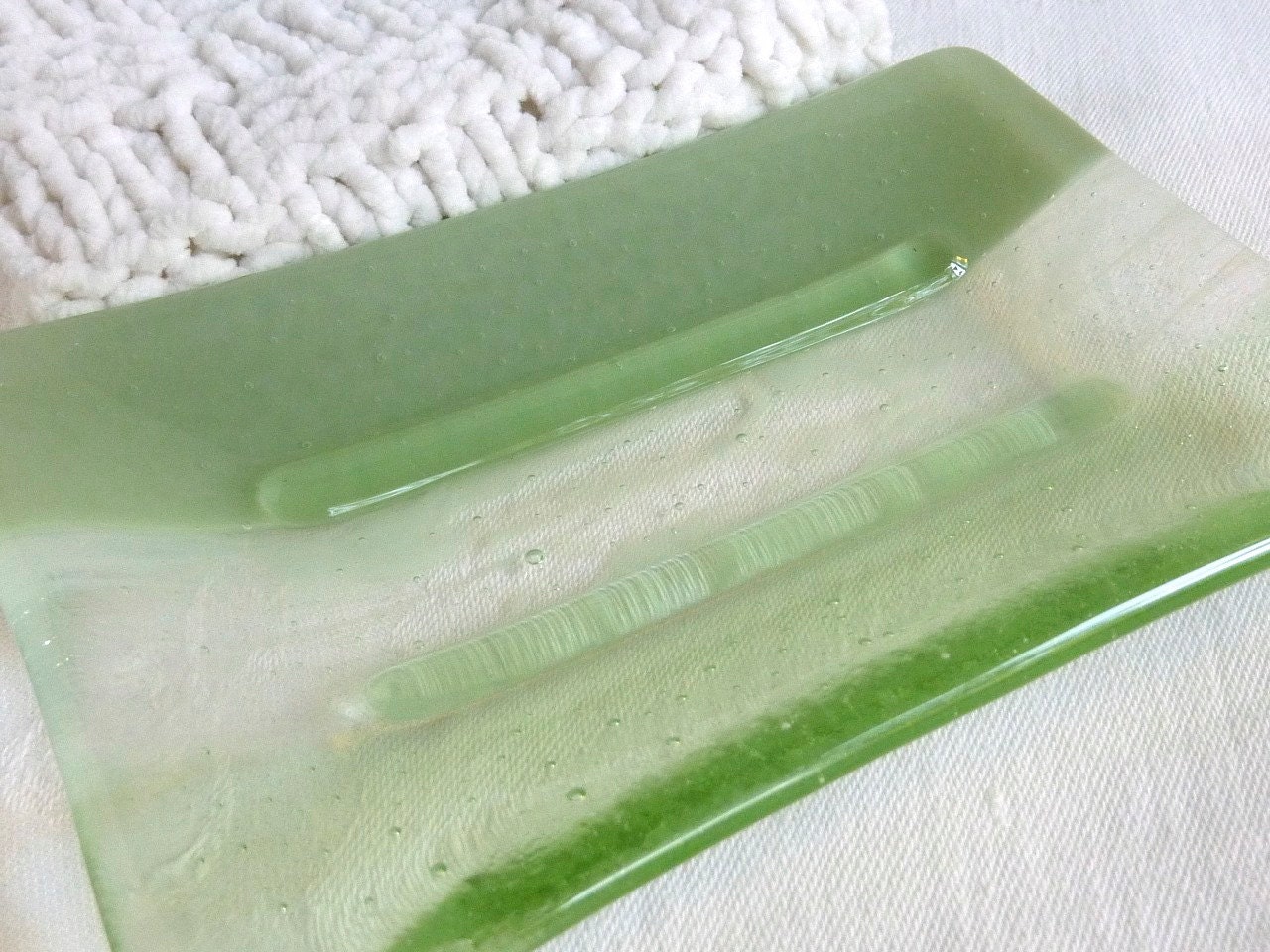 Soap Dish in Willow and Green Tea Fused Glass