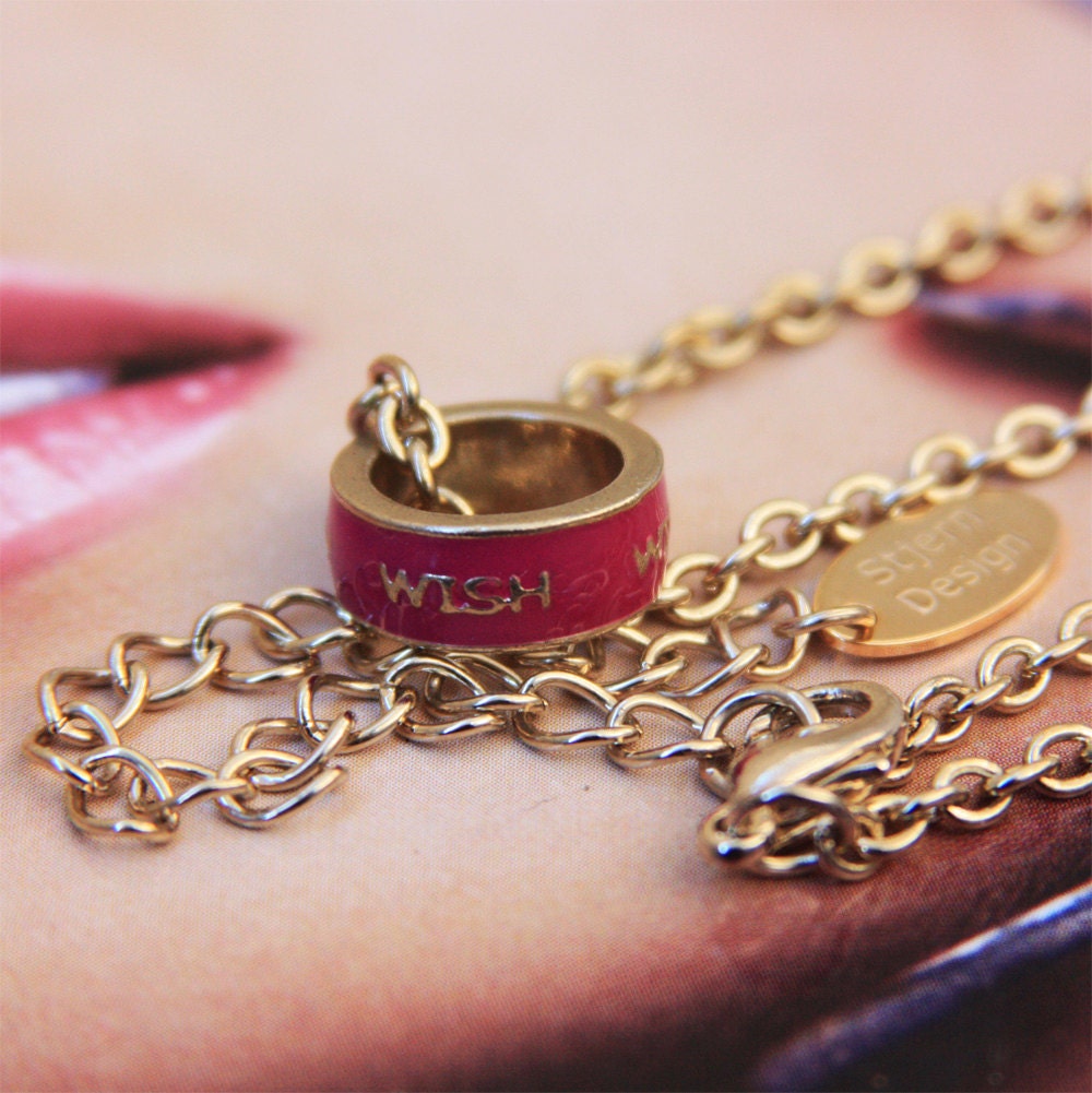 Wish Pendant Necklace. Inscription Jewellery. Gold Tone Enamel. Word, Text, Quote by Stjern on Etsy