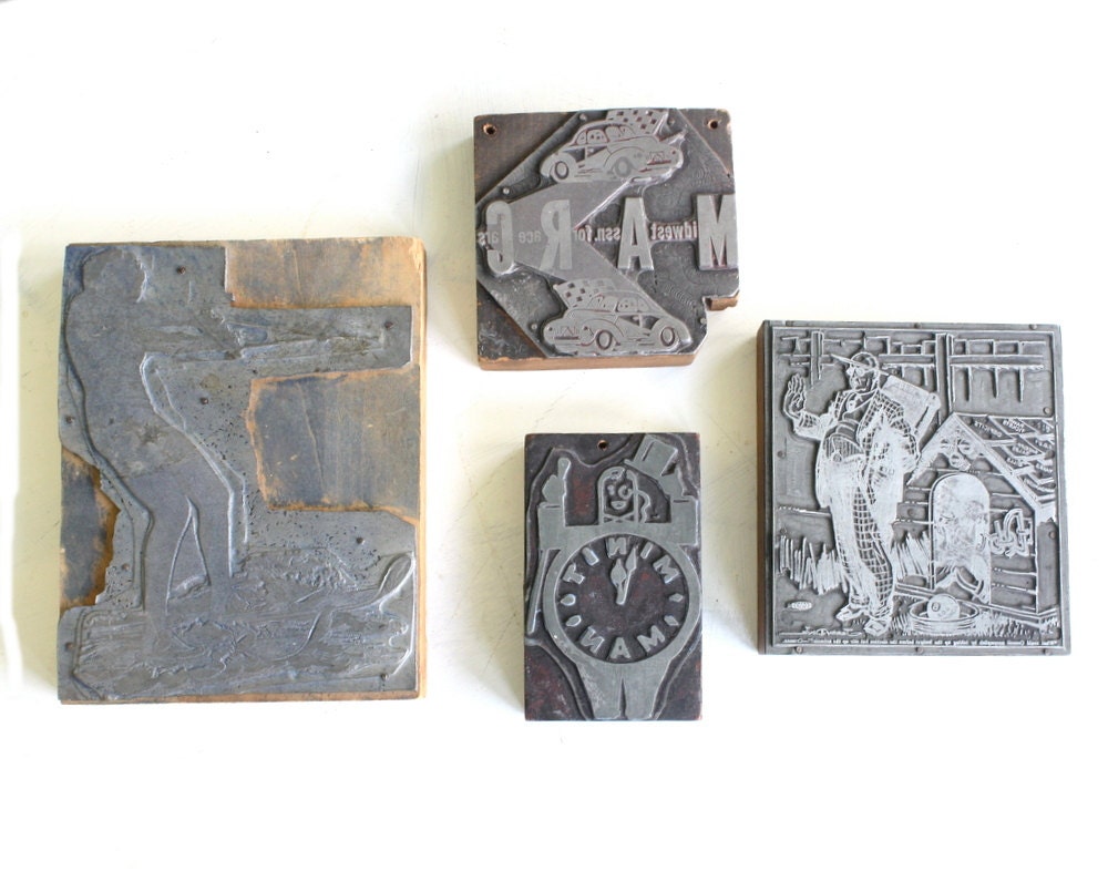 Vintage Letterpress Printing Block - Girl on Water Skis