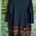 Upcycled Tunic, Dress, T Knit, Recycled Sweater, Navy, Orange, Multi, Fringey Flower