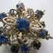 Vintage brooch- beautiful sapphire rhinestone floral motif, antique silver metal, very old (2860)