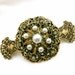 Victorian Bridal Barrette in Antiqued Brass, Pearls and Light Green Crystals, Large Size Hair Clip