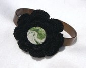 Flower and Tea Bead Antique Brass Cuff Bracelet