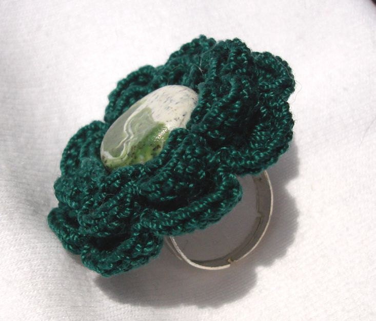 Flower and Tea Bead Antique Silver Ring
