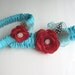 Wedding Garter, Tiffany Blue and Red, Bridal garter, Lace Feather, set G301, weddings accessories