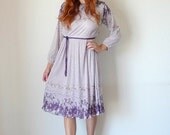 Vintage 70s Lavender PLEATED FLORAL Secretary Dress M L