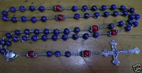 925 Silver 6 cm Cross Lapis lazuli & Fire Coral Rosary