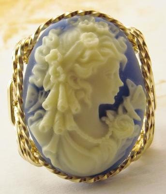 R135 Grecian Goddess Rose Cameo Ring 14k Gold gf Minera