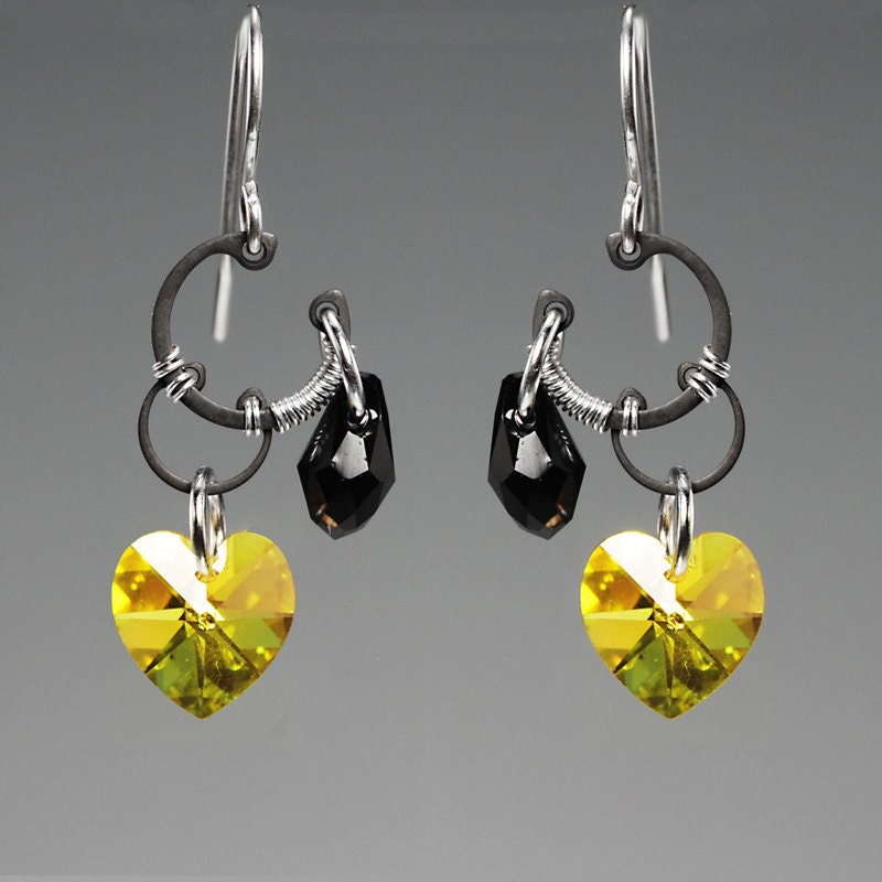 Solar Flare II: Light topaz Swarovski crystal industrial earrings