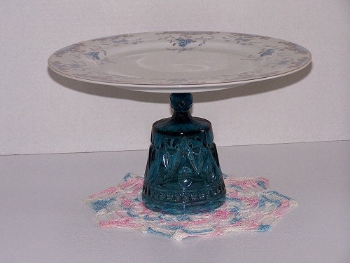 Cake Stand Cupcake Dessert Plate Blue Glass Pedestal Stand