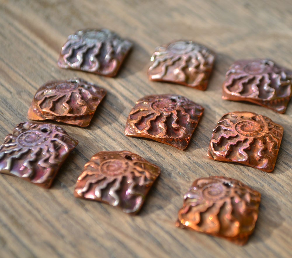 Ammonite Squares in Copper Earring Charms (1 pair)
