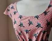 Tea Dress in Pink with Hummingbirds / Handmade / Choose your size