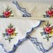 Vintage 1950s embroidered bouquet of flowers royal blueTrimmed Cloth Table cotton Napkins