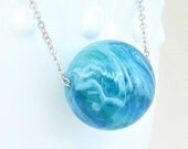 Green, Blue and White Swirly Bead Necklace, Italian, Italy, Green, Earth, Chunky